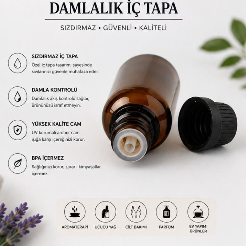 İçten Damlalıklı Amber Cam Şişe